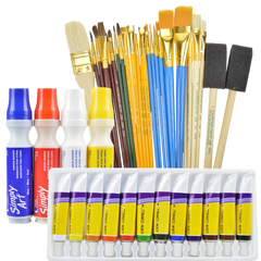 Art supplies value pack includes 12 acrylic paints 25 paint brushes and 4 window markers