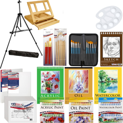 Deluxe artist painting set with aluminum floor easel wood drawer table easel