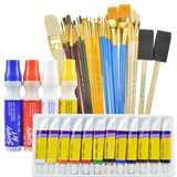 Art supplies value pack includes 12 acrylic paints 25 paint brushes and 4 window markers